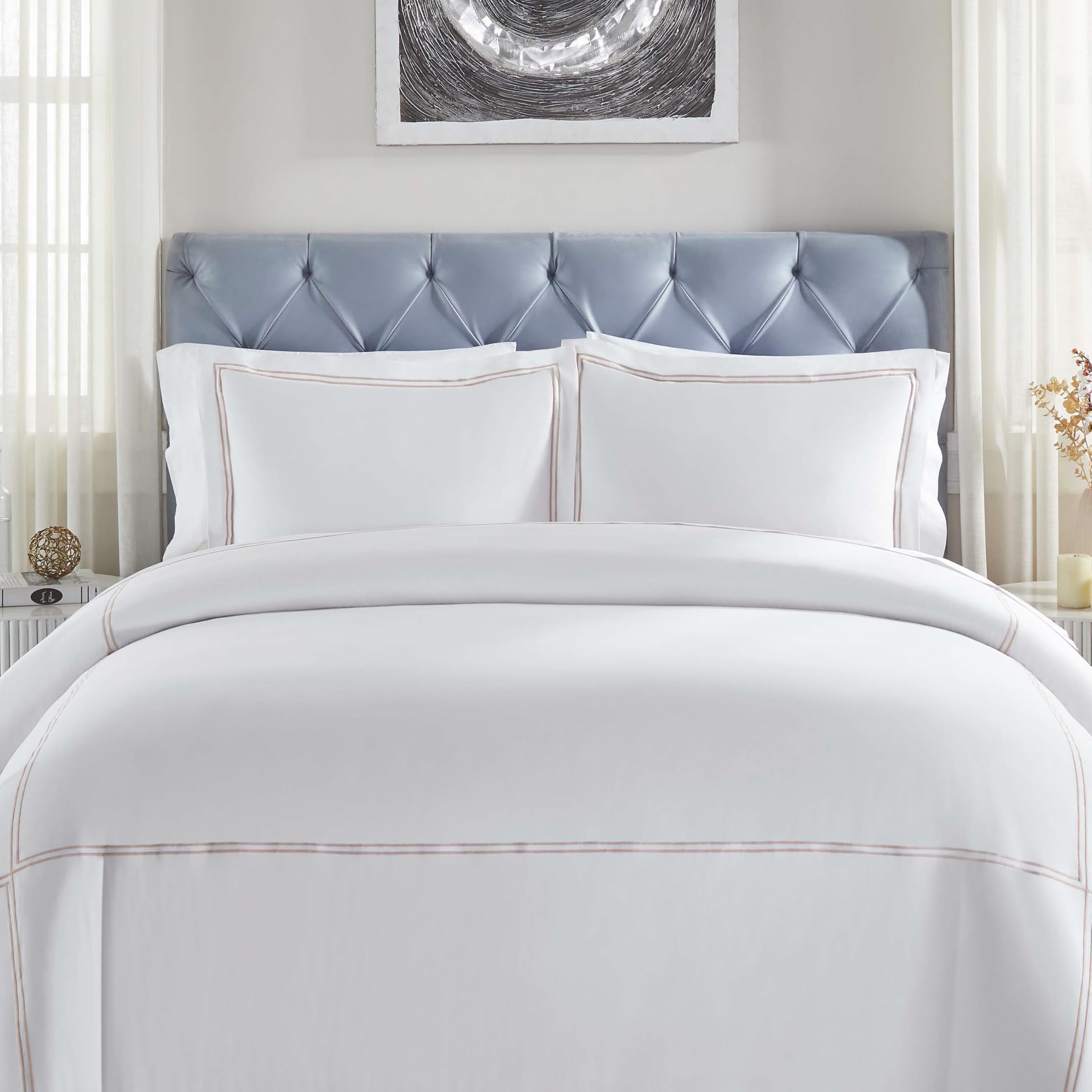 Parure de lit coton brodé avec literie douce double et grand lit