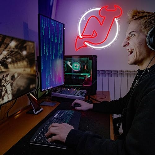 Miniatura 6 de Letrero de neón de hockey sobre hielo, equipo de hockey de Nueva Jerseys, letrero LED de diablo, luces de neón, luz de hockey, decoración de fiesta,