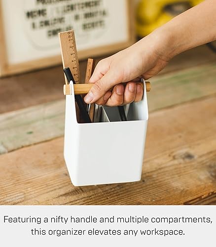 Miniatura 2 de Yamazaki Home Tosca Organizador de escritorio - Soporte estacionario para suministros de oficina y escuela - Bolígrafos - Acero + Madera