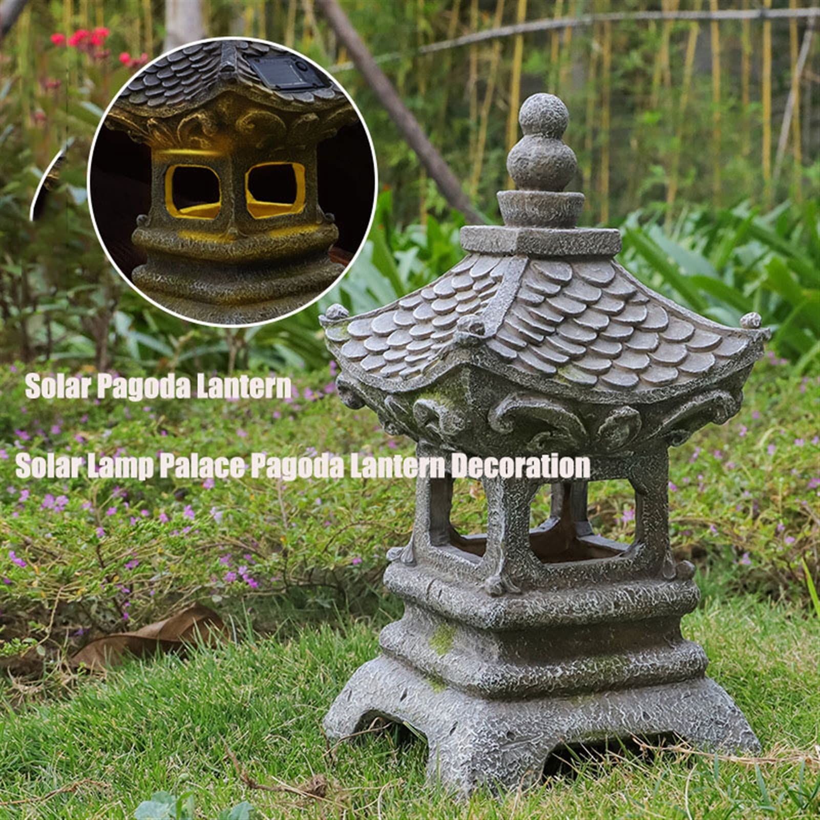 Estatua de jardín con luz LED Estilo Pagoda Zen Solar para Exteriores, lámpara Japonesa para decoración de Jardines y Casas, Luces de jardín Zen para Exteriores
