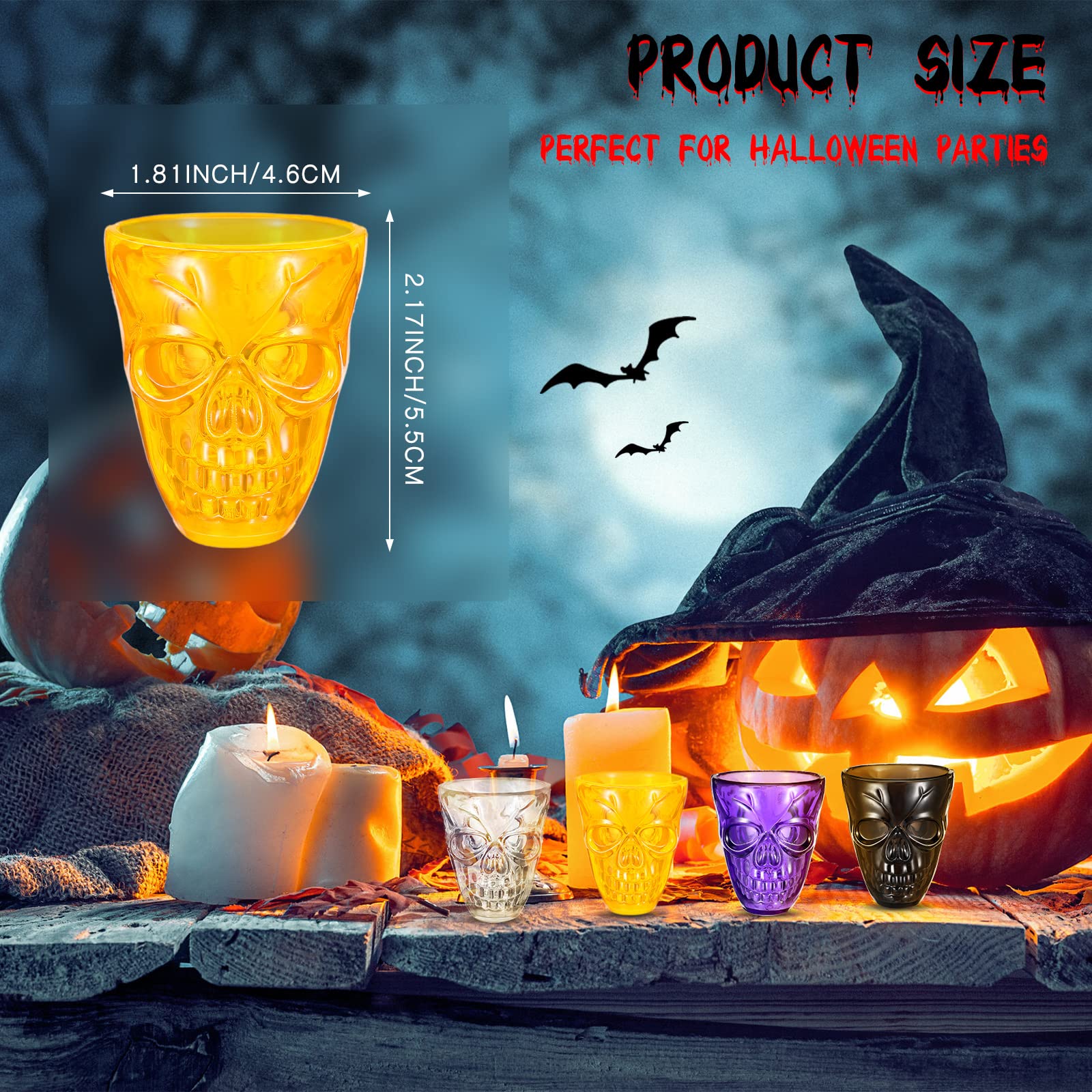 Honeydak Halloween Skull Party Favor Shot Glasses 1.86 oz/ 55 ml Unbreakable Skull Shot Cups Plastic Halloween Cups for Spirits Vodka Halloween Party Decoration Supplies(20 Pieces)