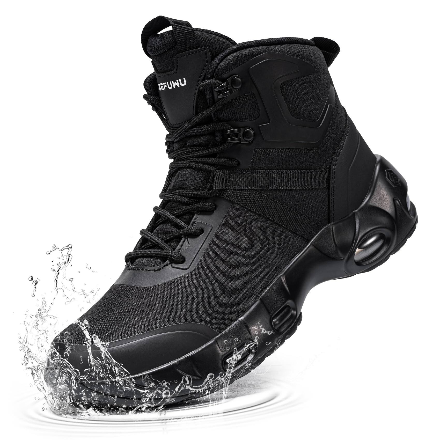 KEFUWU Military Tactical Boots Women Wide Waterproof 6 Inches Lightweight Durable Side-Zip Combat Hiking Work Boots Non Slip