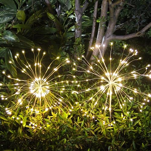 Miniatura 5 de Luces solares de fuegos artificiales para jardín, impermeables, paquete de 2 unidades, energía solar, estaca de arte, iluminación parpadeante para