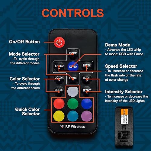 Miniatura 6 de True Mods - 2 piezas de látigo LED RGB de 5 pies para UTV ATV control remoto inalámbrico RF bandera de Estados Unidos, impermeable, látigo LED