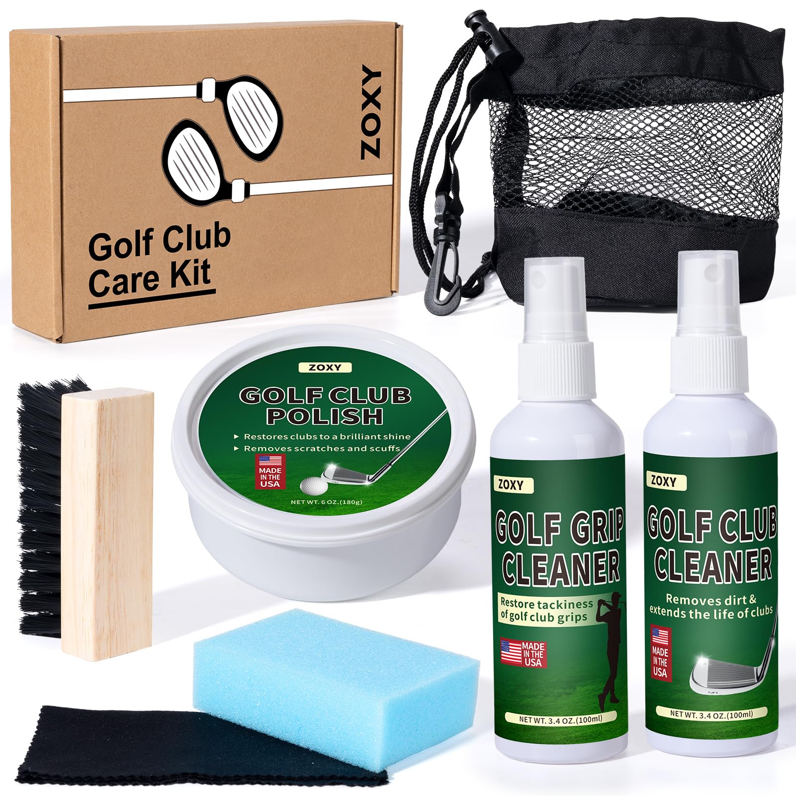 ZOXY Kit de limpieza de club de golf - Limpiar, pulir y restaurar planchas, conductores, putters - Kit de pulido de club de golf con pulido de club de golf, limpiador de club de golf