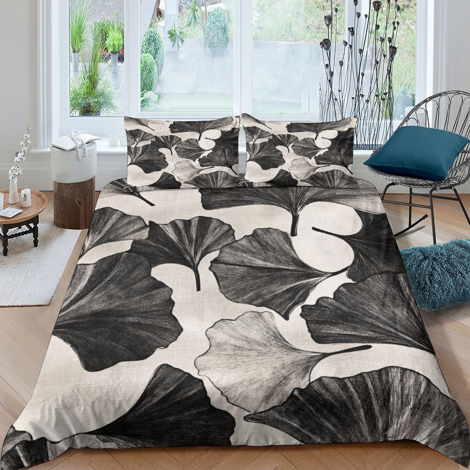 Ctjqhvkz Style-7 3D Printed Monochrome Ginkgo Leaf Fitted Sheet Microfiber Anti-Slip Bed Cover For Bedroom Guest Room Easy Care Single（135X200cm）