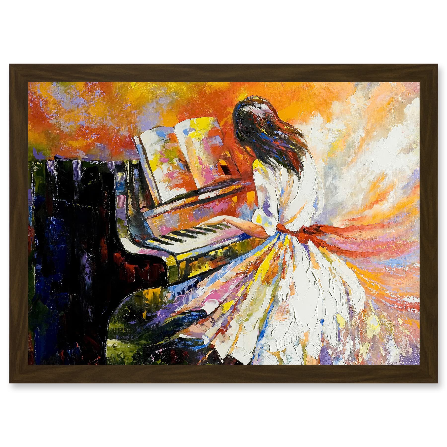 Artery8 Piano Girl Impressionism Music A4 Artwork Framed Wall Art Print