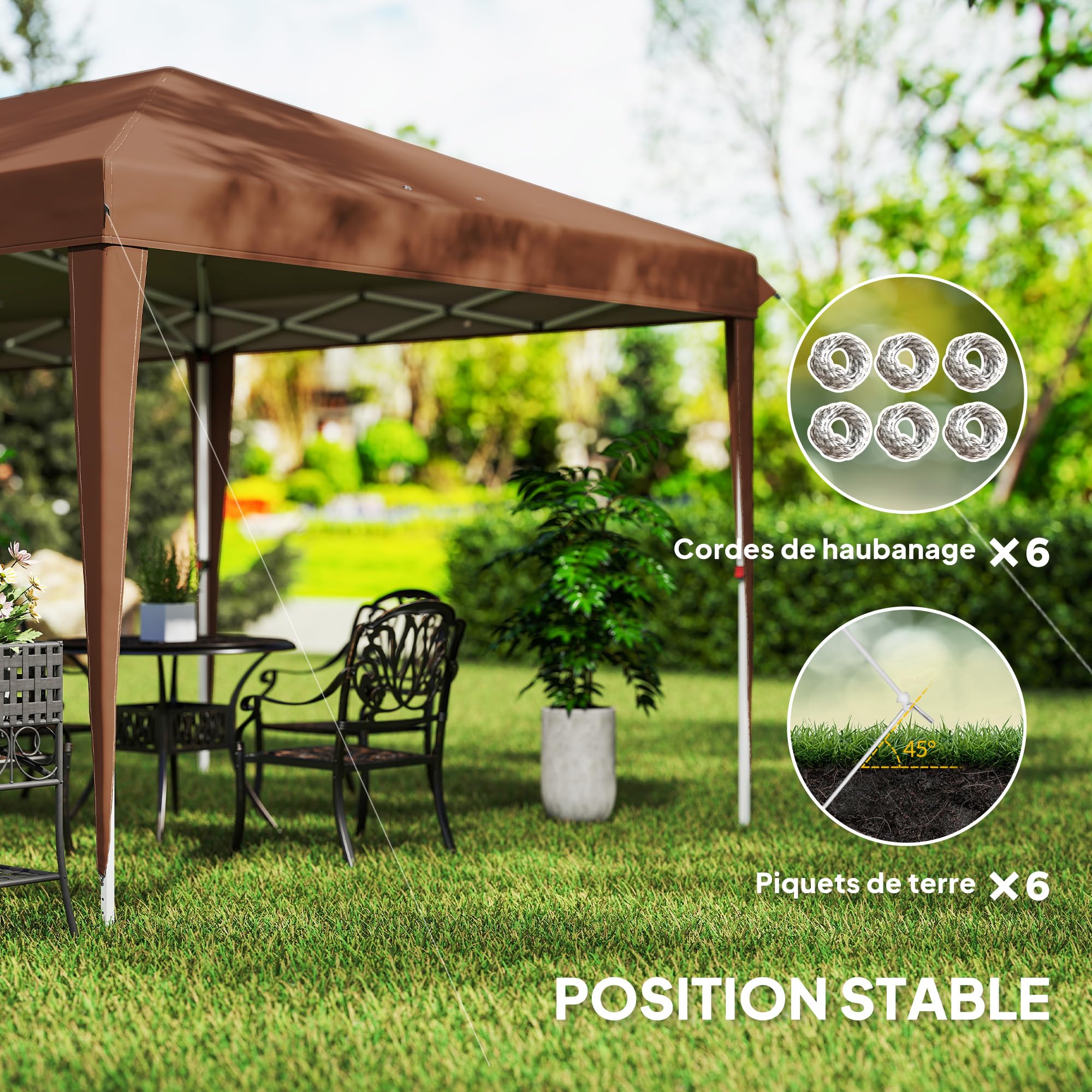 Outsunny Tonnelle Pliante 3x6m tonnelle de Jardin extérieur Barnum de Jardin Pop-up Pliant Sac Inclus Acier époxy Oxford Haute densité Marron