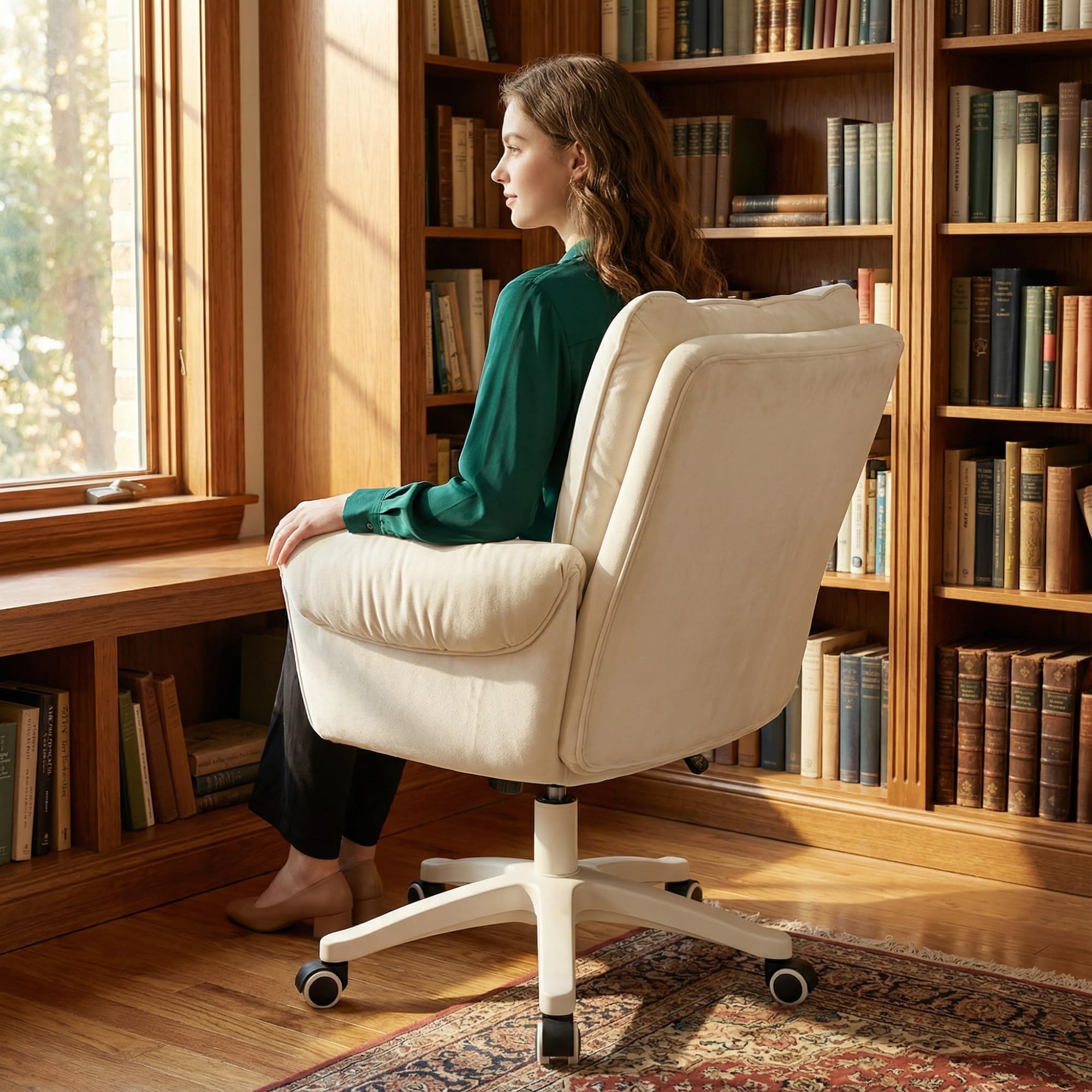 Chaise De Bureau, Coiffeuse À roulettes, Réglable en Hauteur, Capacité Charge Jusqu'à 120 Kg, for Domicile, Chambre Coucher, Cadeau(Blanche)
