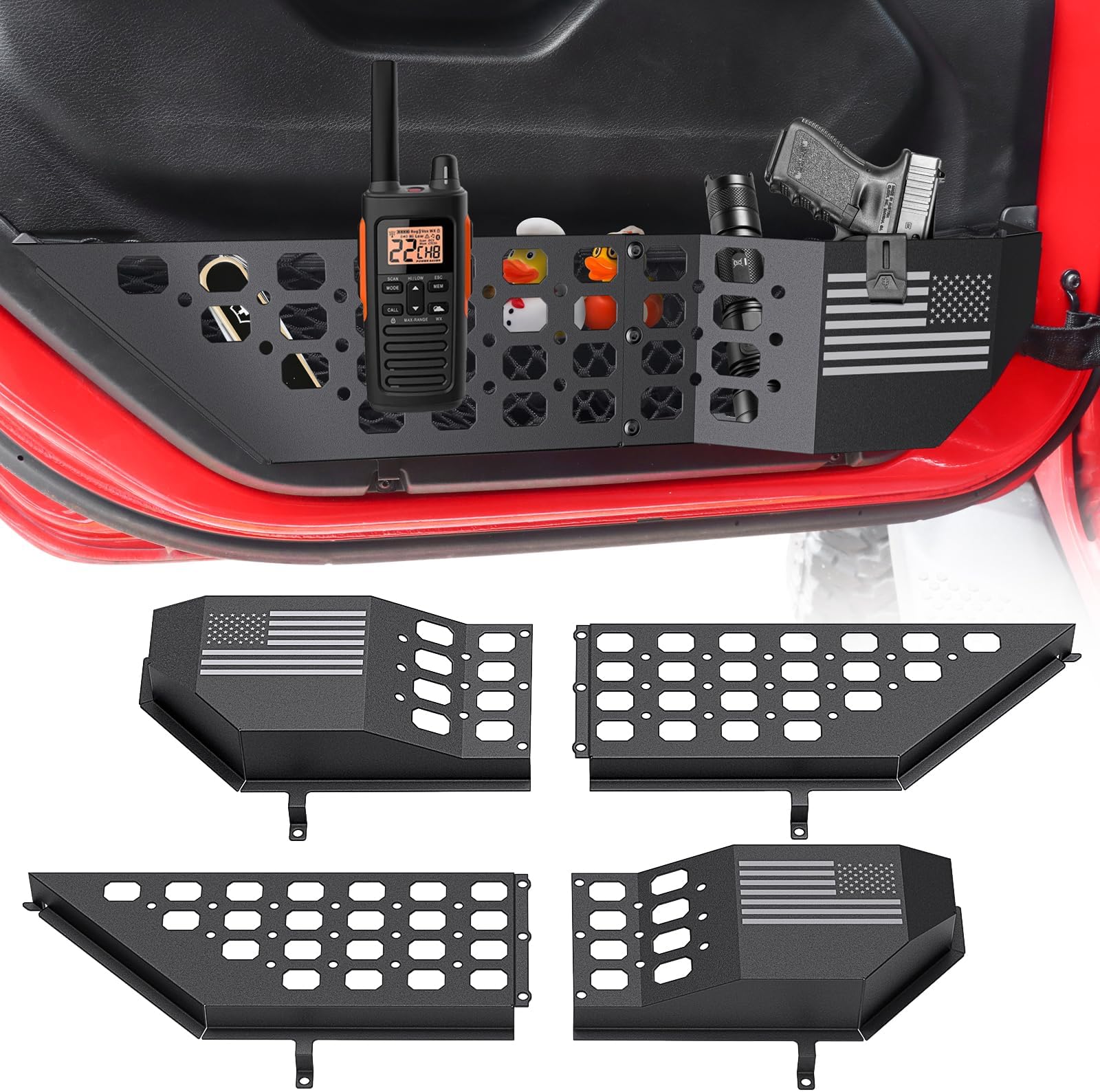 DIAMOOKY Metal Front Door Pocket Storage Box for Jeep Wrangler JL JLU 4XE 2018-2025 & Gladiator JT 2020-2022 2023 2024 2025 Accessories Door Storage Organizer Molle Panels (Not for Power Seats), 2PCS