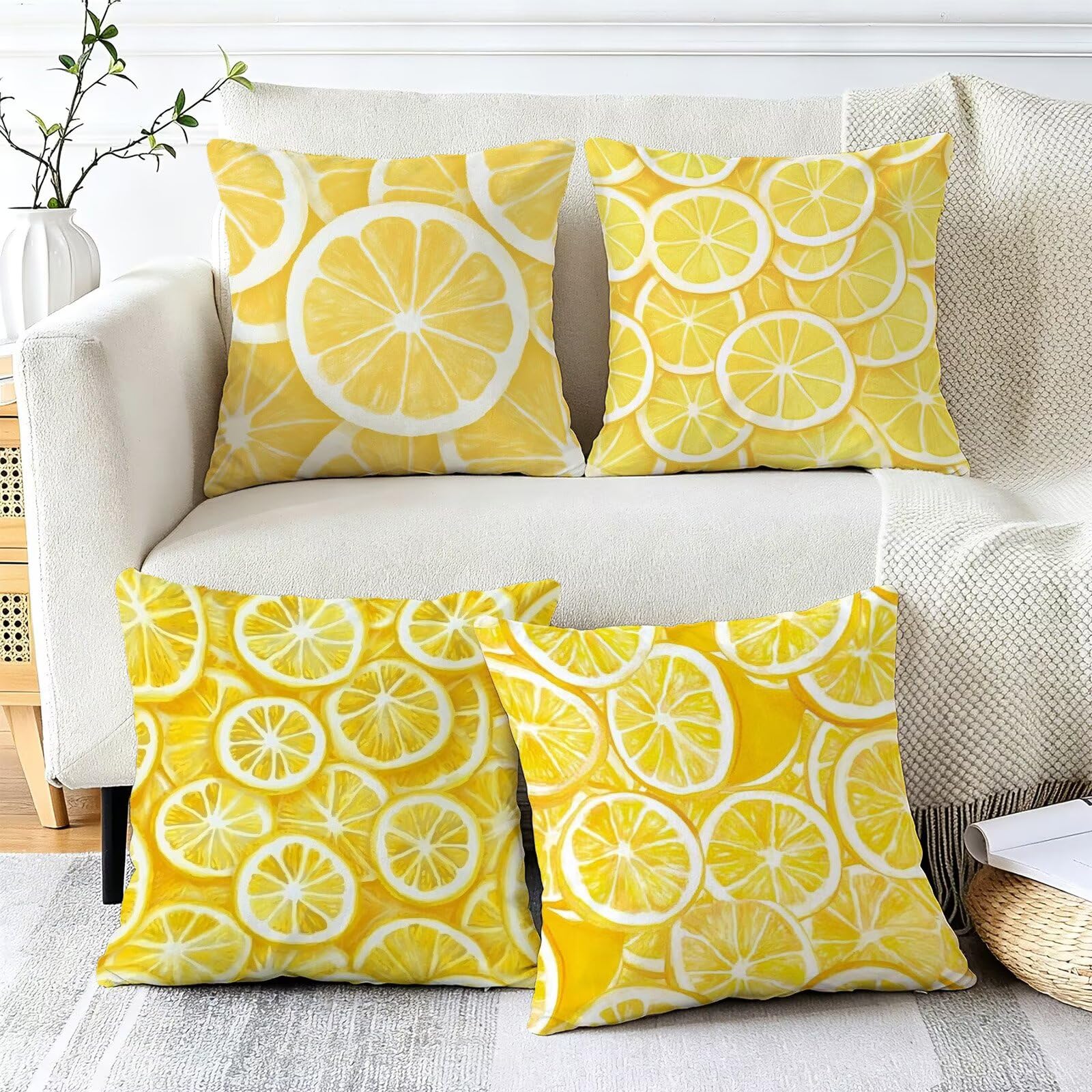 Cojines Exterior Amarillo Funda Almohada 50x50cm Juego de 4, Cod-651