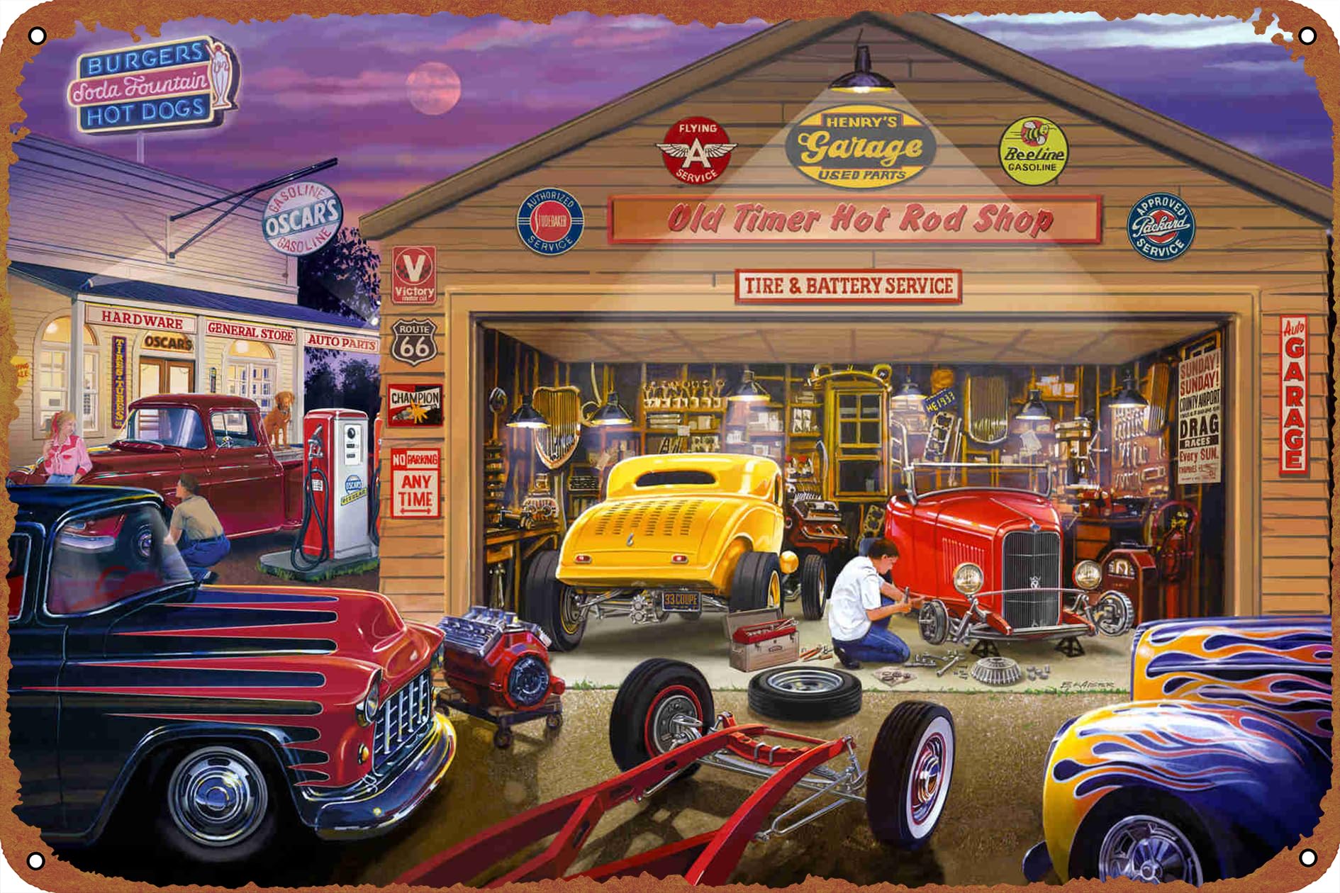 Amazon.com: Old Time Hot Rod Shop Tin Sign Retro Metal Poster Art