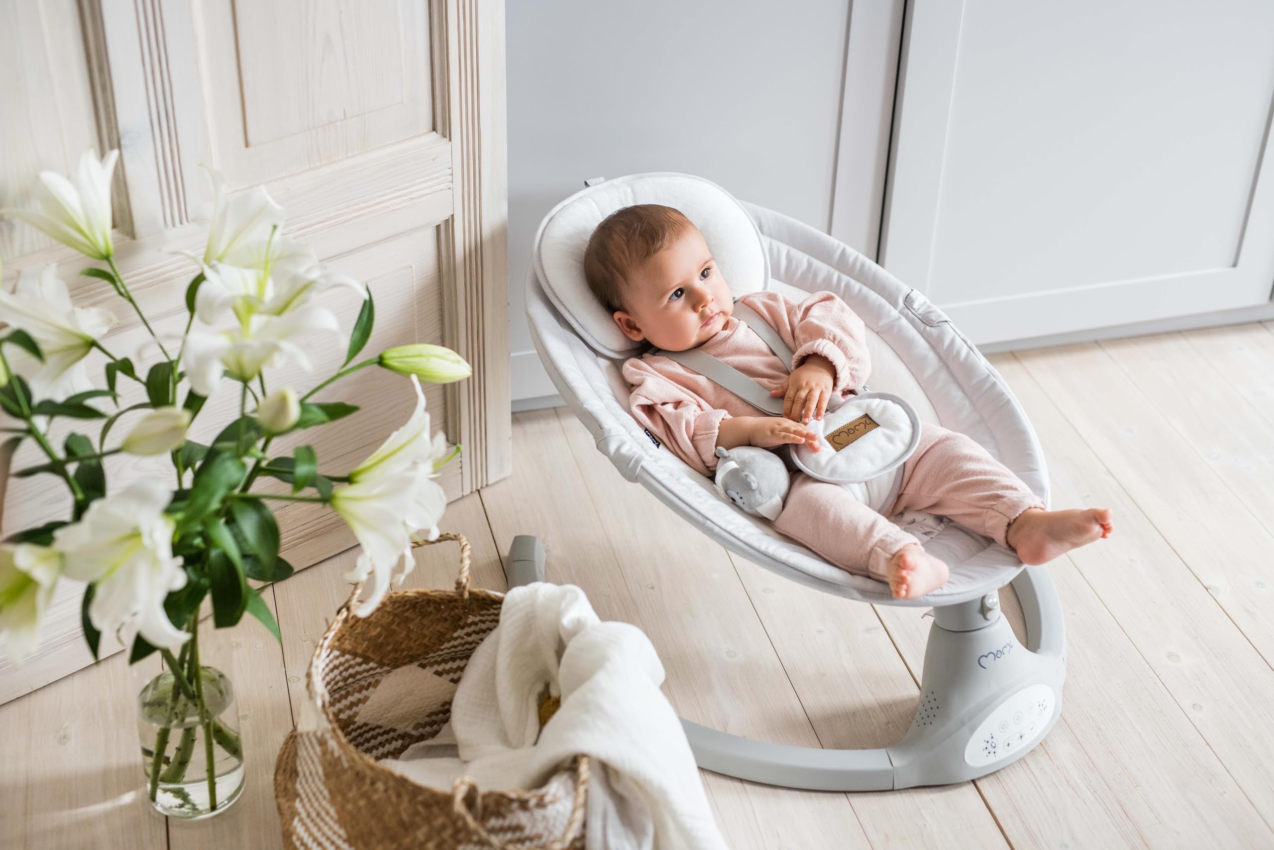 MoMi KENANI Babywippe klappbar mit Fernbedienung Bluetooth 5-Punkt-Sicherheitsgurt bis 9 kg