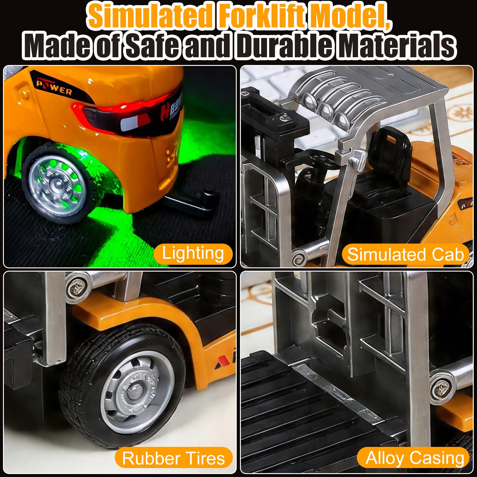 OBEST Mini RC Carretilla Elevadora de Metal, 1:64 2,4 GHz Juguetes para Vehículos de Ingeniería, Paleta/Gancho Colgante, Control de Aplicación, 3 Posiciones de Velocidad, luz y Sonido, Carga USB