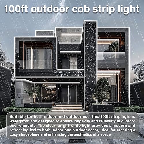 Miniatura 7 de Tira de luces LED COB de 100 pies para exteriores, impermeable, regulable, 6500 K, blanco brillante, IP68, tiras de luz LED exteriores impermeables