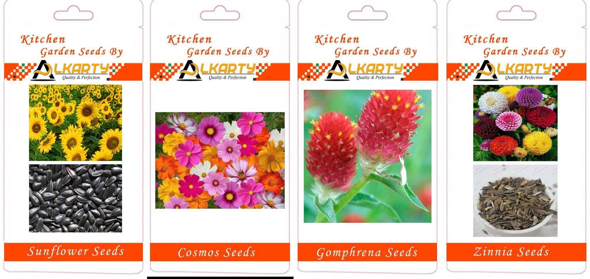 alkarty Sunflower, Cosmos, Gomphrena, Zinnia Summer Flower Seeds Pack of 20 Each