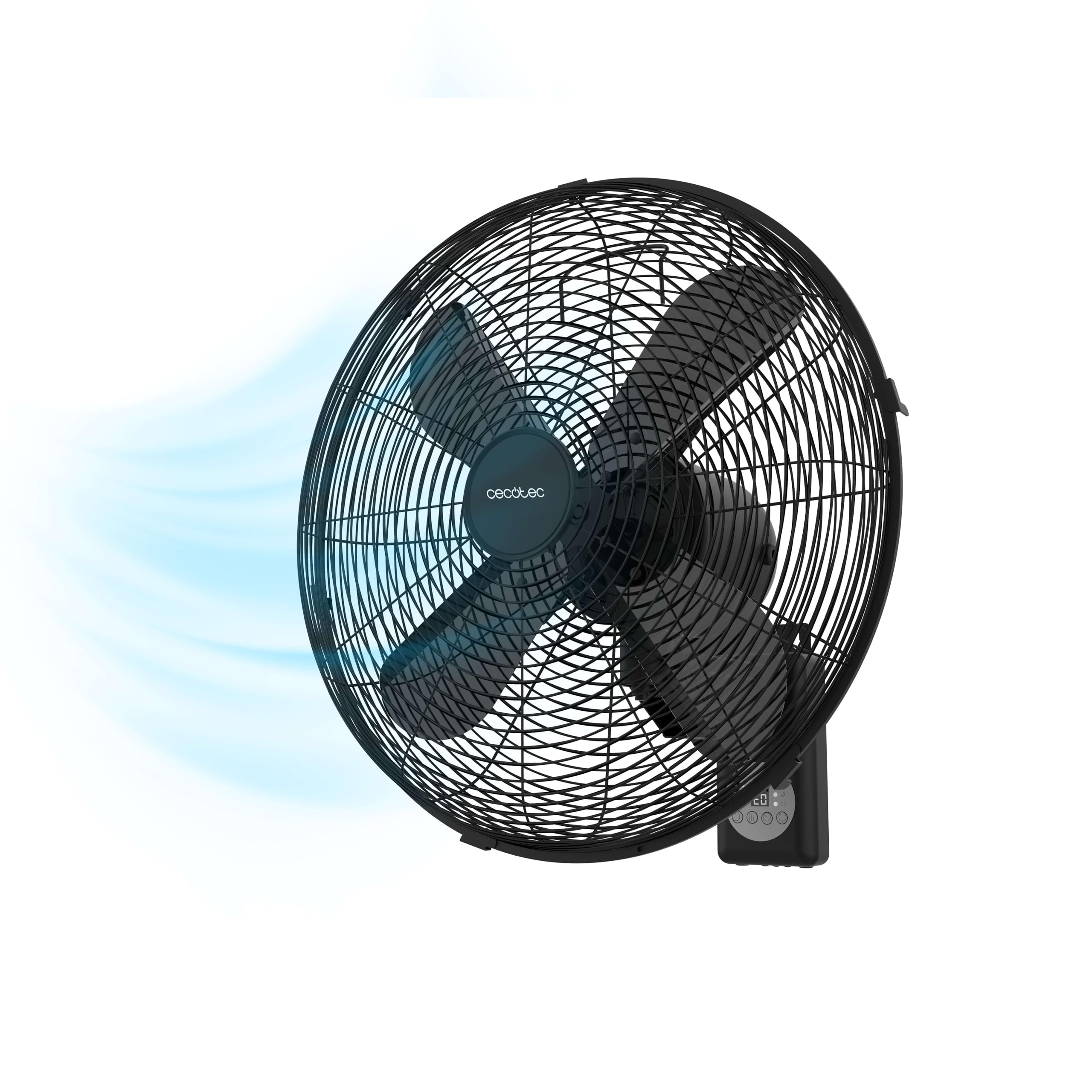 Cecotec Ventilateur Mural avec Télécommande EnergySilence 4500 Power Wall Control Black, 50W, Diamètre 45cm, 4 Pales Aérodynamiques, Écran LED, 3 Vitesses, Minuterie 8h, Oscillation Automatique