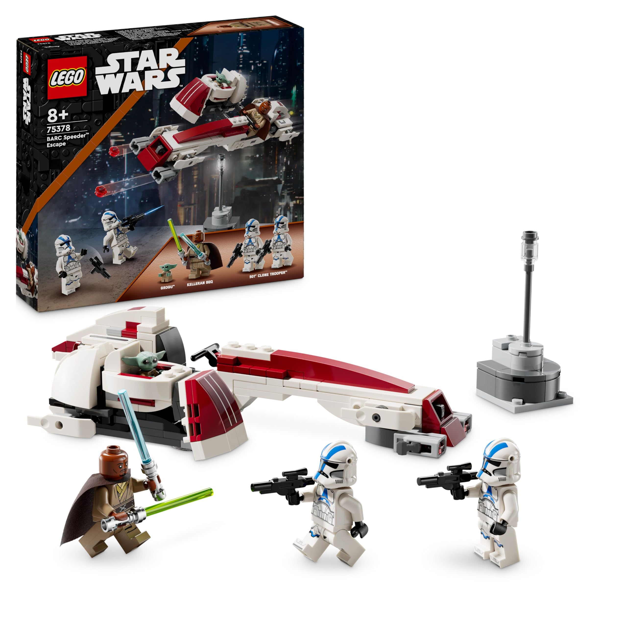 LEGOStar Wars BARC Speeder Escape Set, The Mandalorian Building Toy for Kids, Bike with Sidecar Includes Characters Kelleran Beq and Grogu, Gift for 8 Plus Year Old Boys, Girls and Fans 75378
