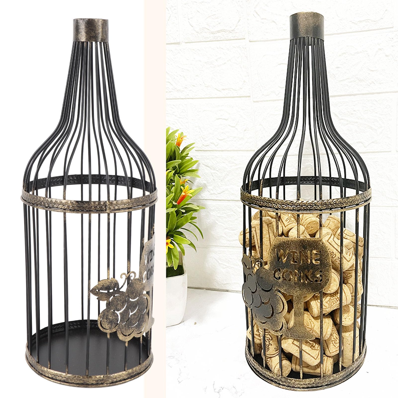 Luocute Portatappi per Vino in Metallo, Scatola Portaoggetti Decorativa in Sughero per Vino di Grande capacità, Fascino Rustico, Design Elegante, Contiene 60 Tappi di Sughero, Materiale