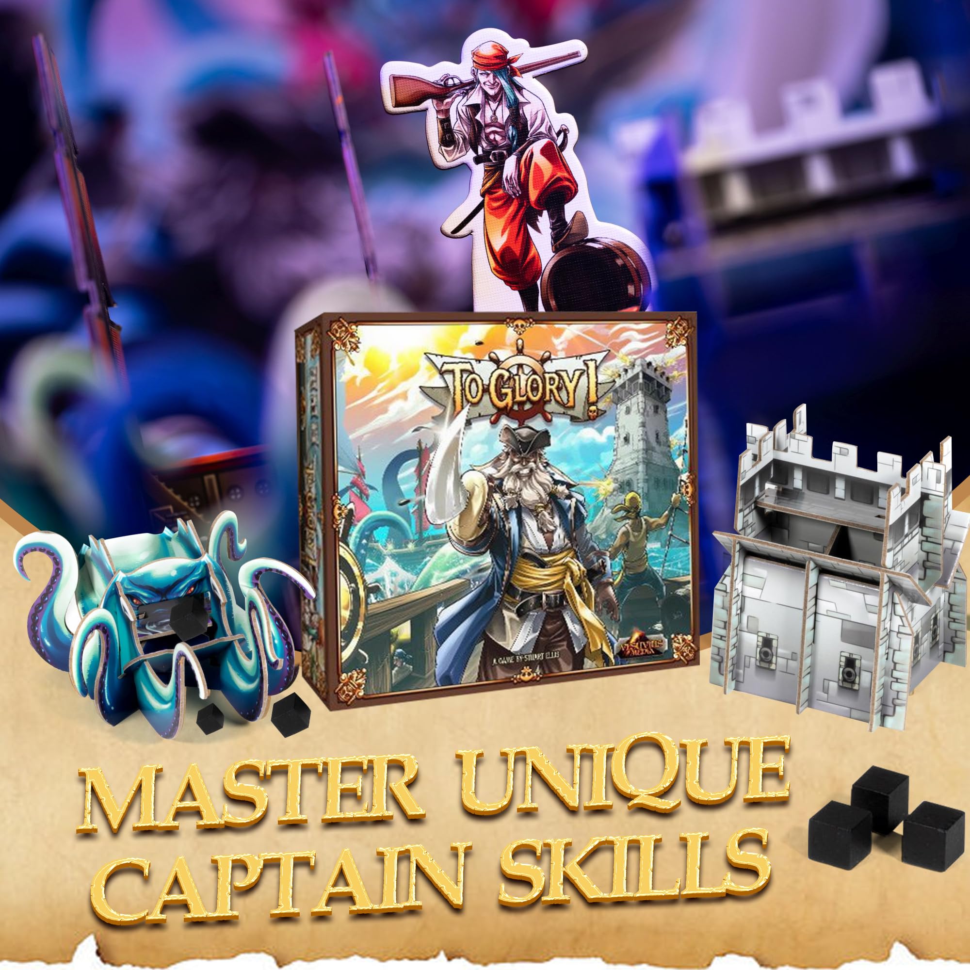 to Glory Jeu de société d'aventure pirate amusant en famille pour 2 à 4 joueurs, participez à la dextérité et à la stratégie, découvrez le trésor avec des pistes de cartes d'aventure pirate et bateau
