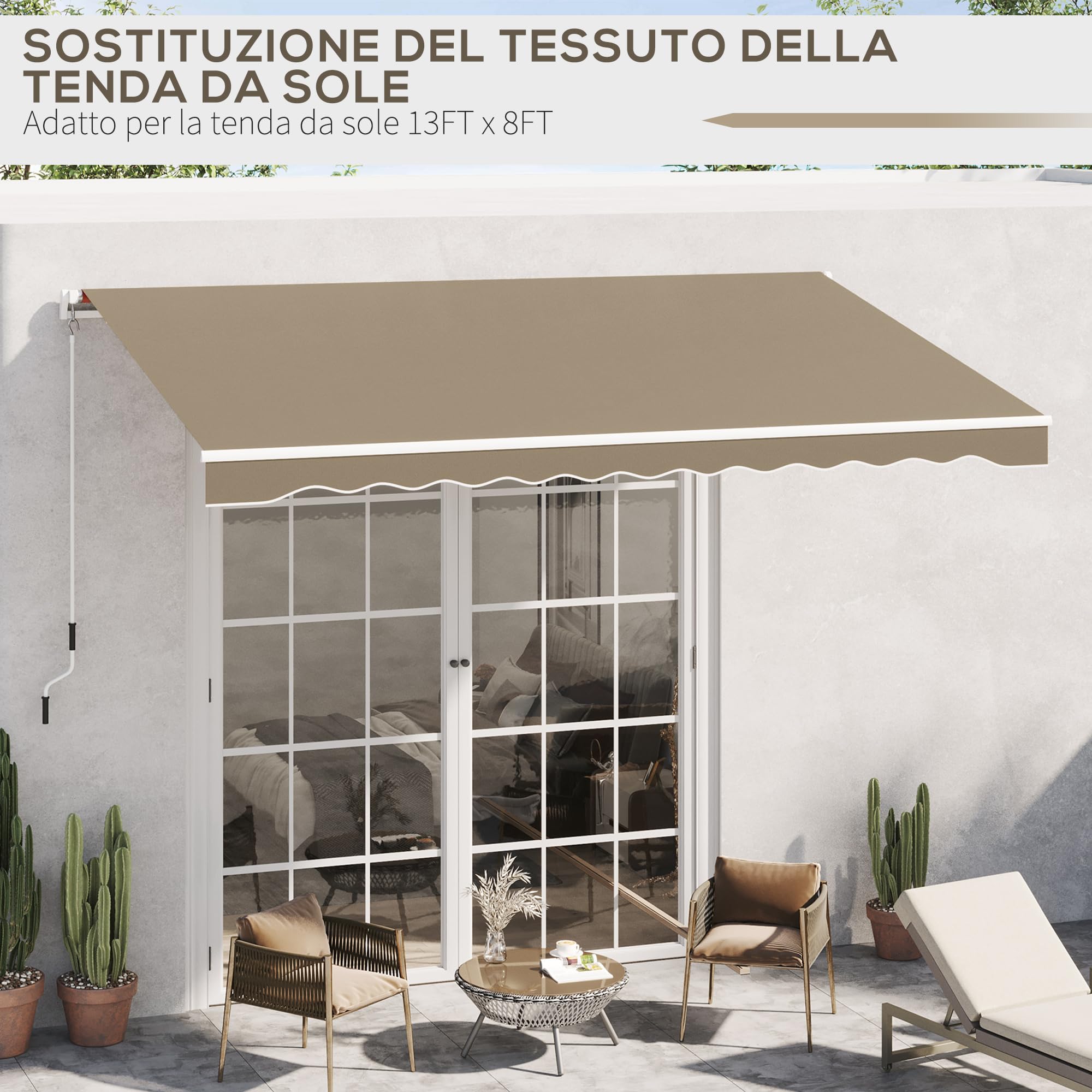 Outsunny Telo di Ricambio per Tenda Parasole Retrattile, Tessuto 4x2.5 m Poliestere Anti UV 30+, Beige