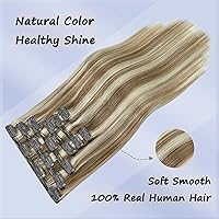 Vista 2 de Honsoo - Extensiones de cabello humano Remy con pinza, color rubio cenizo a rubio platinado, 7 unidades de 3.53 oz y 12 pulgadas, para mujer