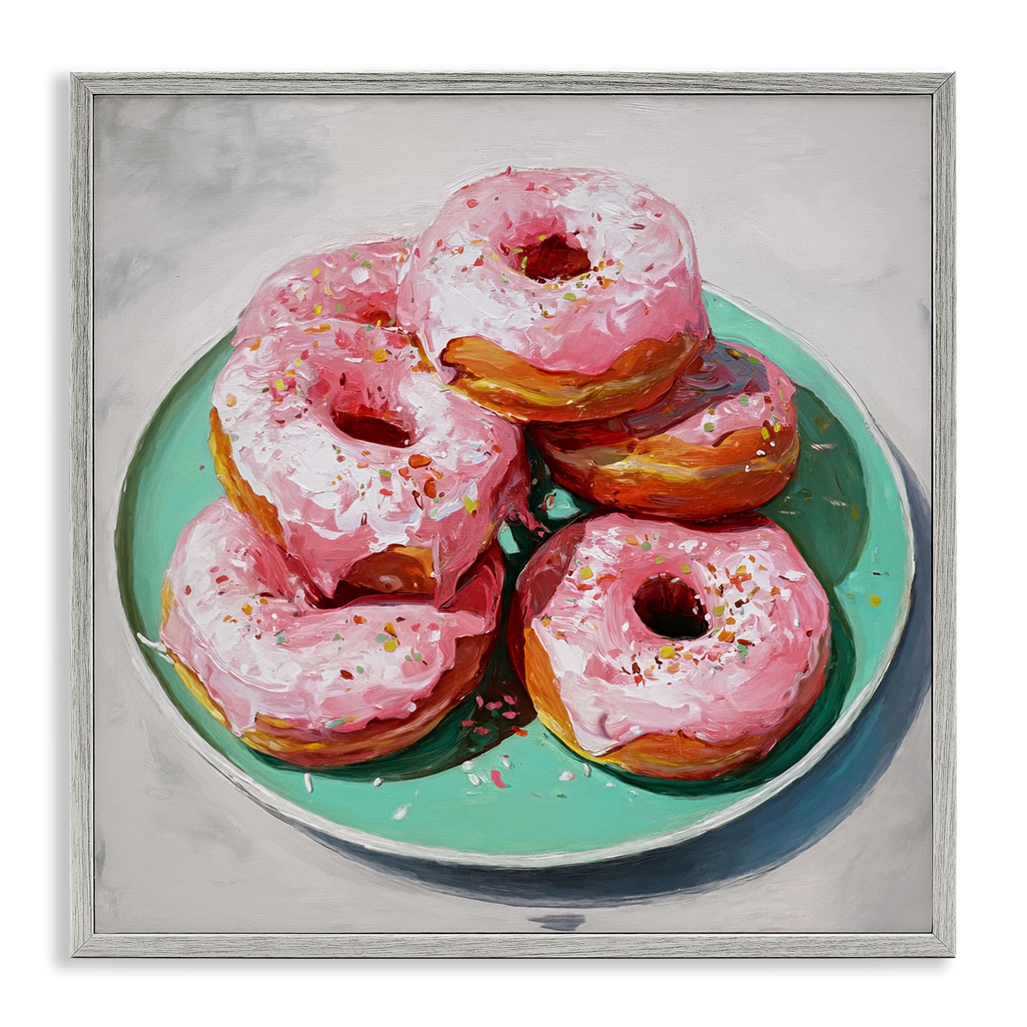 Stupell Industries 'Pink Frosted Donuts', Framed Giclee Art, Gray, 12 x 12 Inches, Easy to Hang and Sturdy, Made in USA, by Tina LeCour