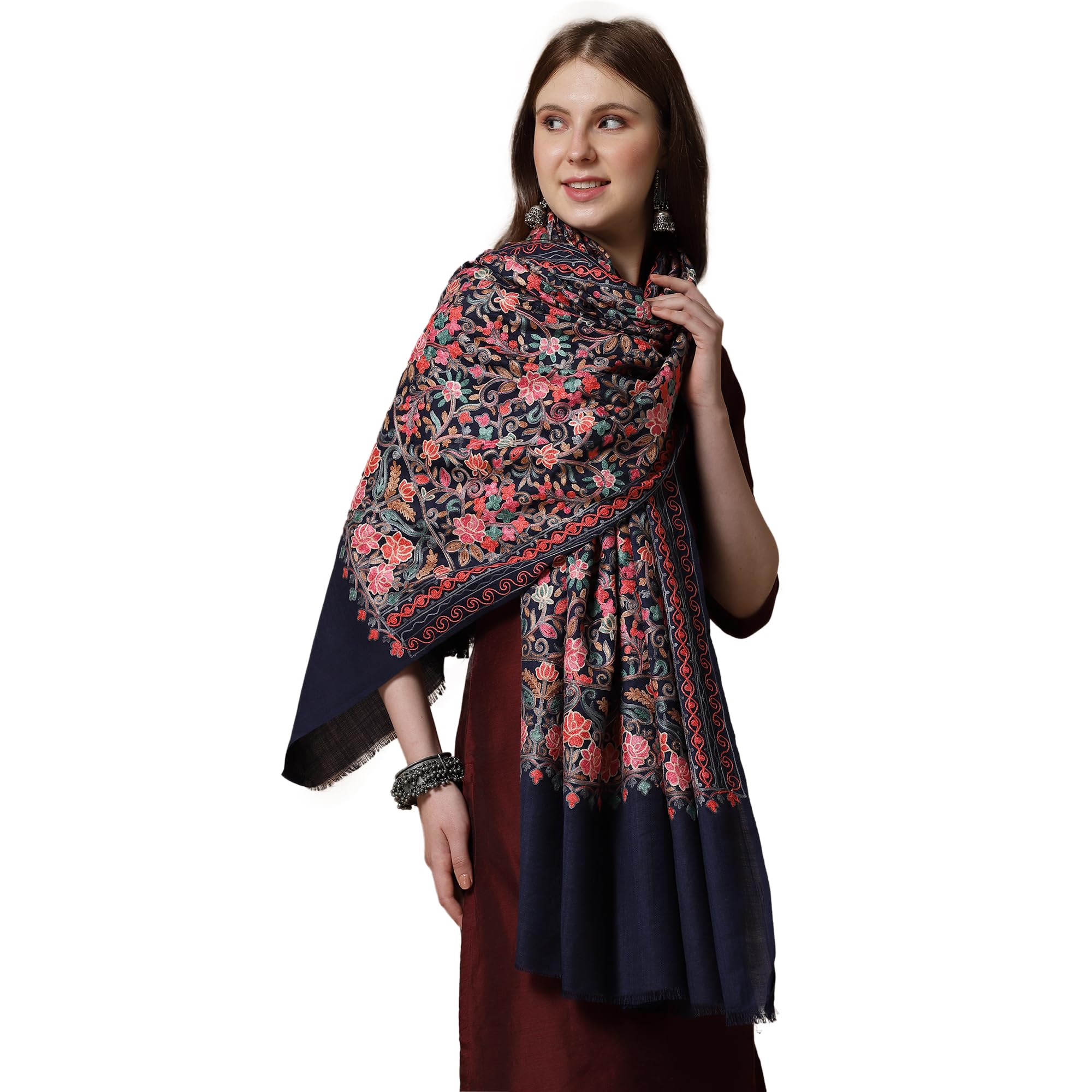 swi with label Women's Aari Embroidery Wool Shawl 2575-picture-48