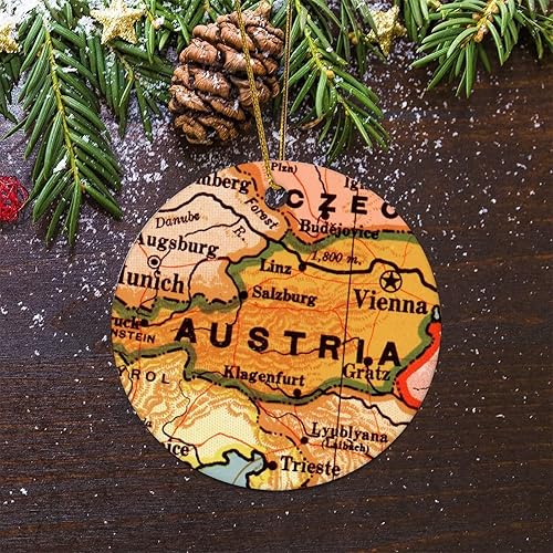 Miniatura 4 de Adorno de porcelana de Navidad con mapa de Austria, redondo, adorno de Navidad nativo de 3.2 pulgadas, impresión de doble cara, adorno brillante