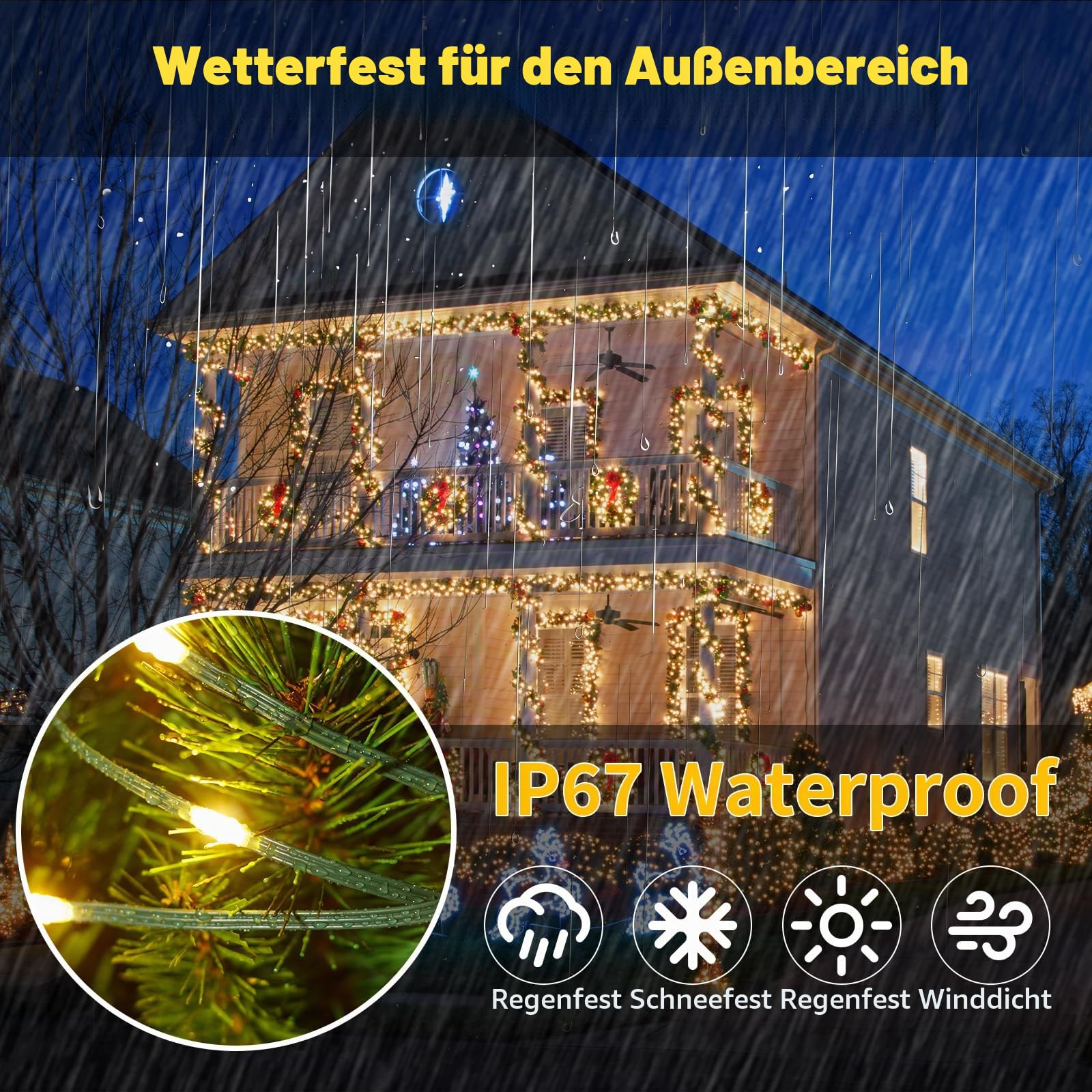 LED Lichterkette Außen 60M 600 LED Warm weiß, Timer & Fernbedienung | 8 Lichtmodi, 4 Helligkeitsstufen und 3 Timerfunktionen – ideal für Weihnachten, Hochzeiten,Partys, Garten & Balkon