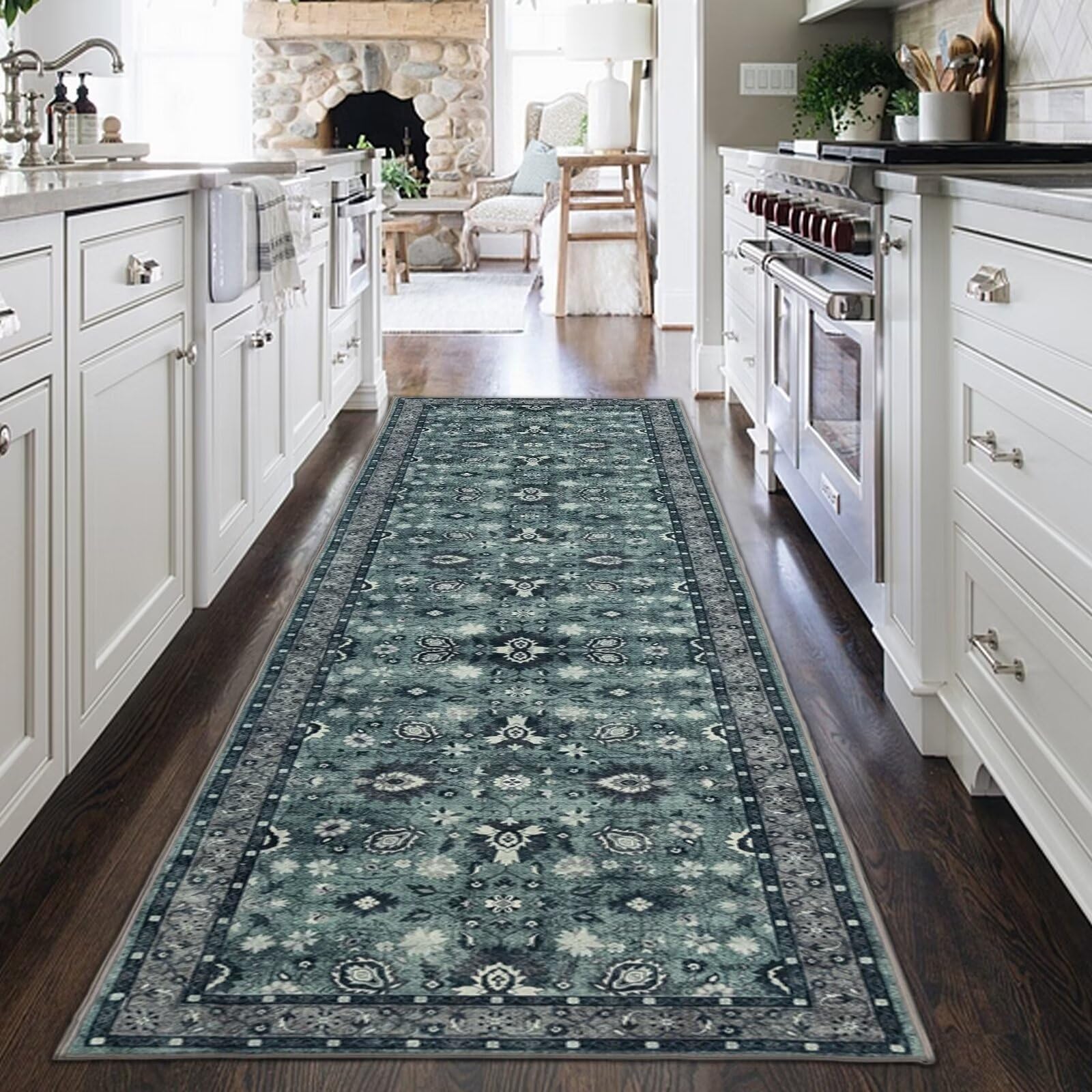 nusoarug Machine Washable Runner Rug, 2x8 FT Non Slip Runners for Hallways with TPR Rubber Backing, Boho Area Rug Carpet Runner for Indoor Entryway Kitchen Laundry Bedroom - Faux Wool, Vintage Green