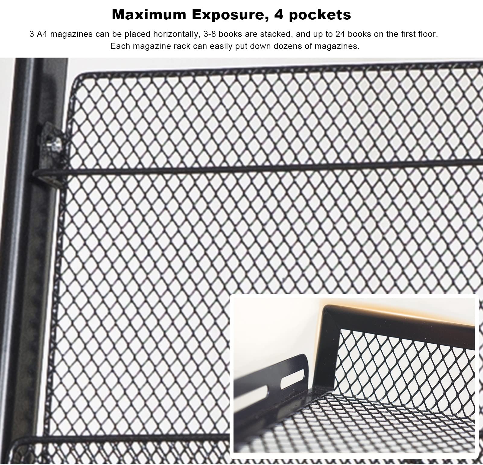MTSON Prospektständer Magazin Rack Floor Standing Literaturständer, Metall Office Katalog Display Stand Zeitungshalter für Ausstellung, Langlebige Broschüre Stehen - Schwarz