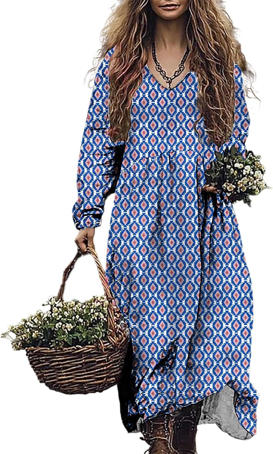 Vintage Tshirt Dress for Women 2025 Spring Boho Crewneck Long Sleeve Empire Waist Casual Western Midi Dresses