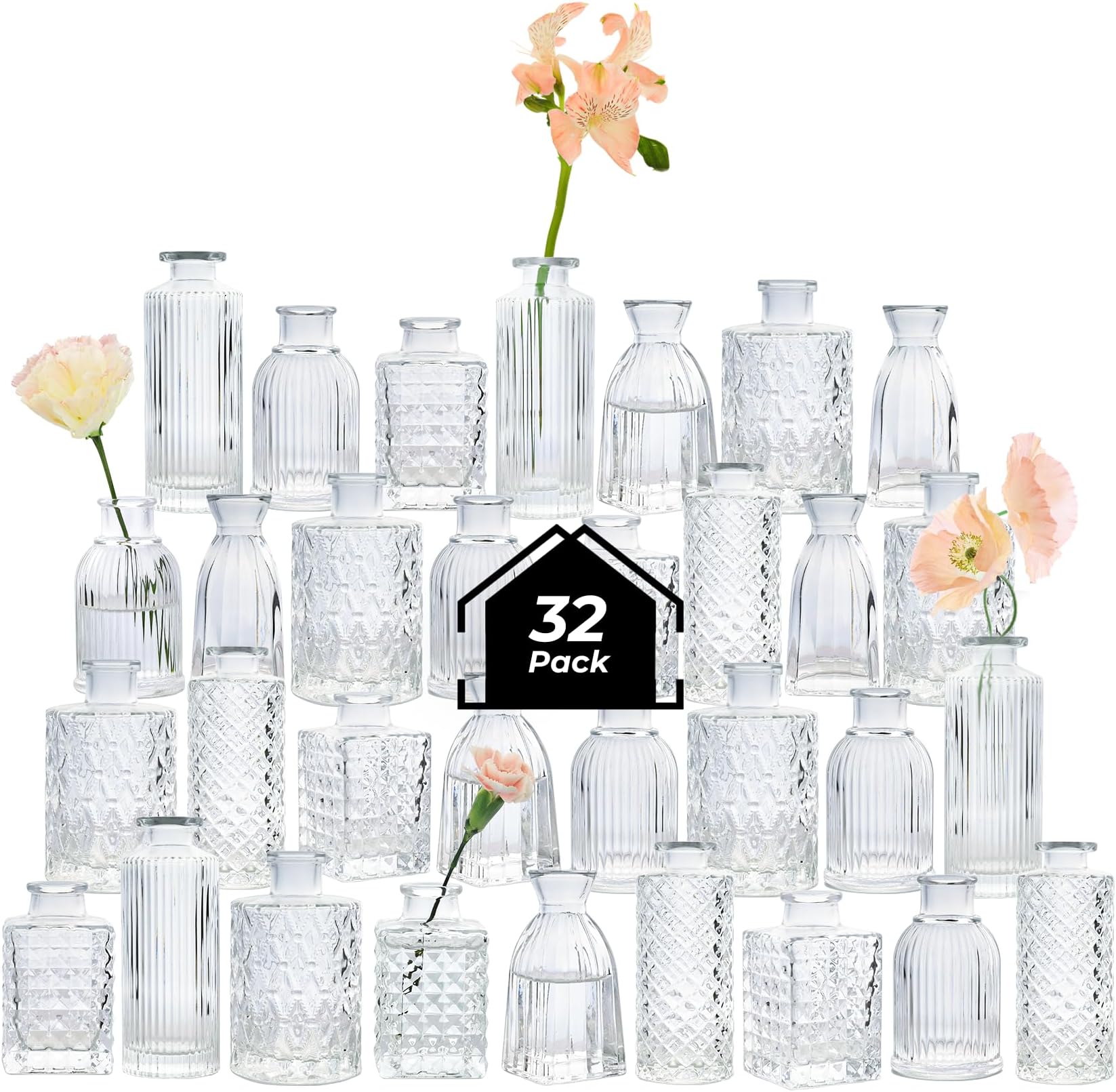 Tanlade Set of 20 Vintage Glass Flower Vase Small Bud Glass