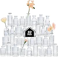 ComSaf 32pcs Vintage Glass Bud Vases Bulk - Clear Mini Bottle Vases for Wedding Centerpieces, Table Decor, Home Reception