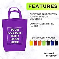 Vista 2 de DISCOUNT PROMOS Customizable Large Tote Bag, Set of 10/50/100 Heavy Duty & Reuseable Bulk Pack - Purple