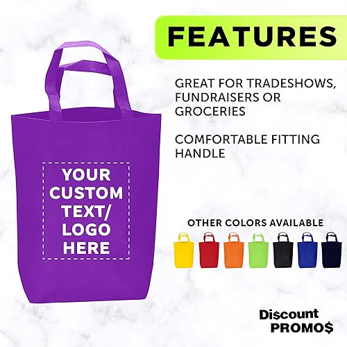Vista 2 de DISCOUNT PROMOS Customizable Large Tote Bag, Set of 10/50/100 Heavy Duty & Reuseable Bulk Pack - Purple