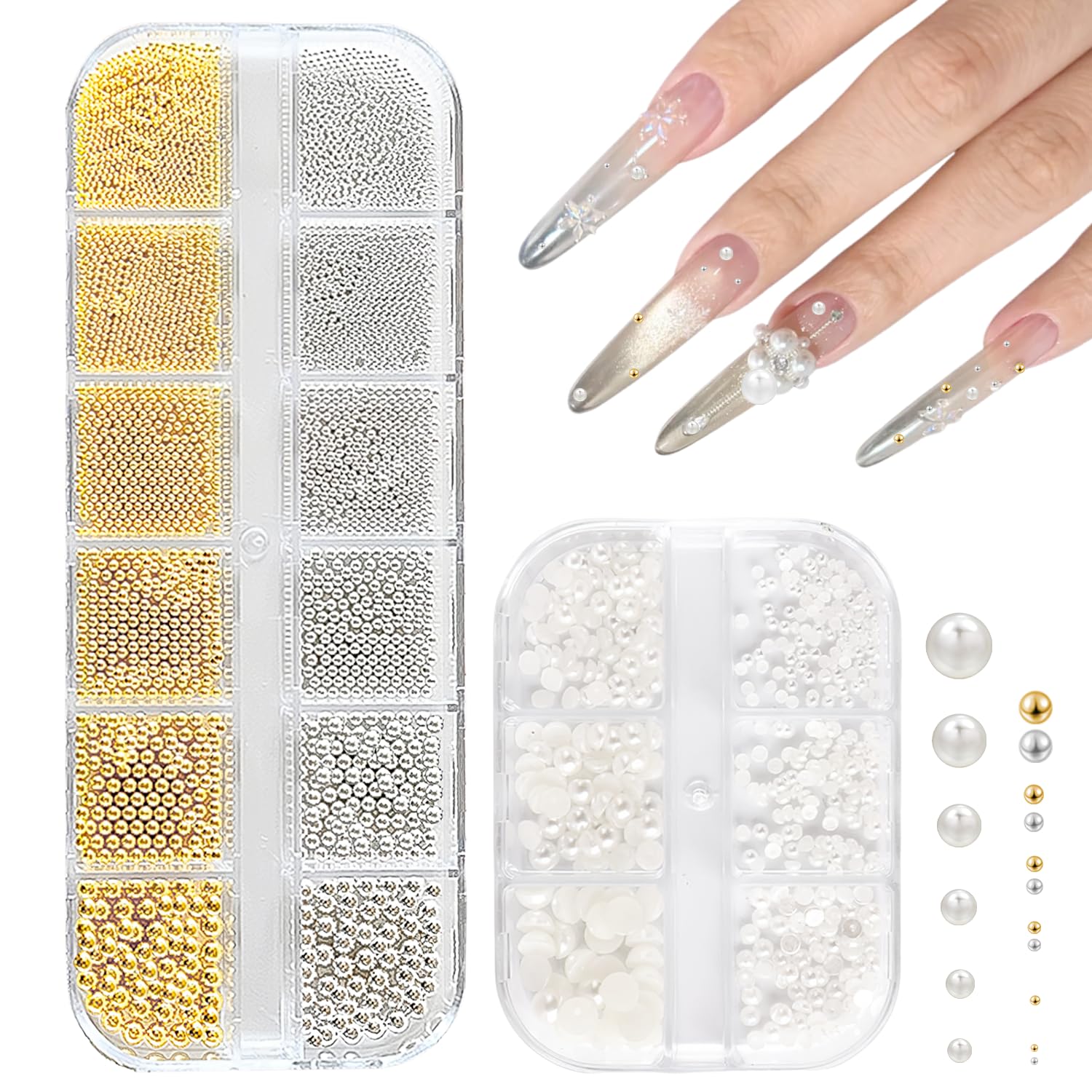 CoolShef Flat Back Pearls & Metal Beads Nail Charms | Round Steel Bead Nail Art Stones for Nails Design | Versatile Nail Accessories for Nail Art, DIY, and Craft Projects-image-35