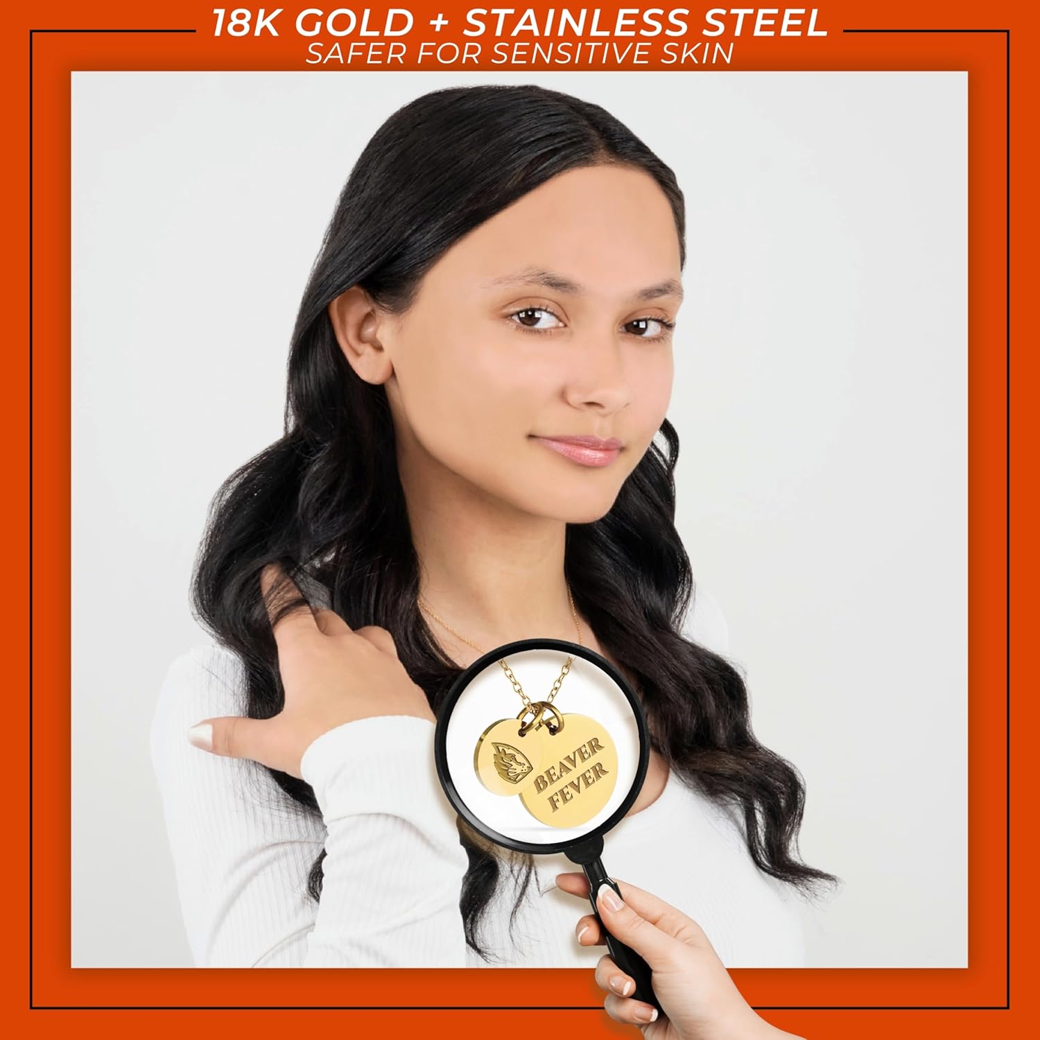 Stone Armory Necklace for Oregon State Beavers - 18K Gold-Plated Stainless Steel Jewelry Designed for Sensitive Skin - Adjustable 16-20in Chain, Gift for Oregon State University Fans - Image 5