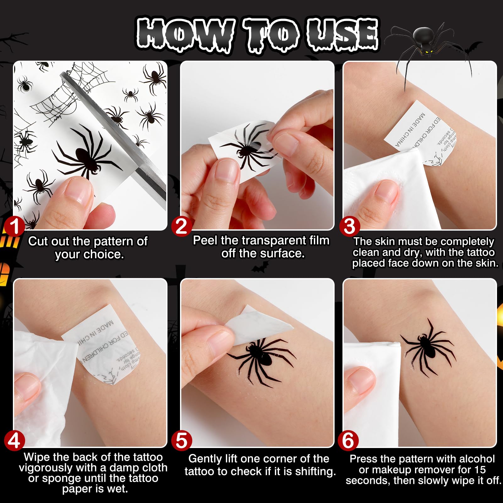 HOWAF Spider Headband & Halloween Face Tattoos Stickers, Hair Accessories for Spider Costume Carnival Halloween Costumes Women Men, B - Image 4