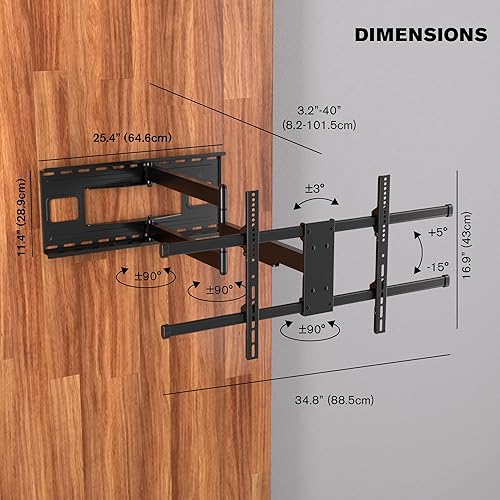 Miniatura 3 de ProMounts Soporte de pared para TV articuladode movimiento completo con brazo largo extensible de 40 pulgadas para televisores LED de 32 a 80
