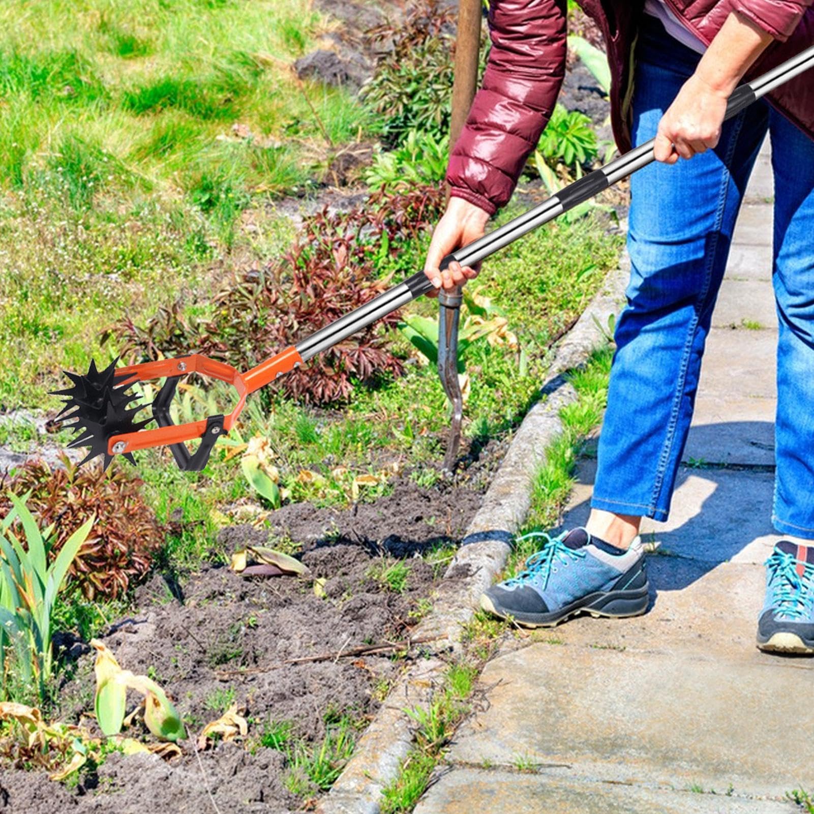 Attrezzo da giardino coltivatore manuale in acciaio-allentatore per terreni e morbidi robusti con manico antiscivoloColtivatore rotante, strumento per coltivatore da giardino,