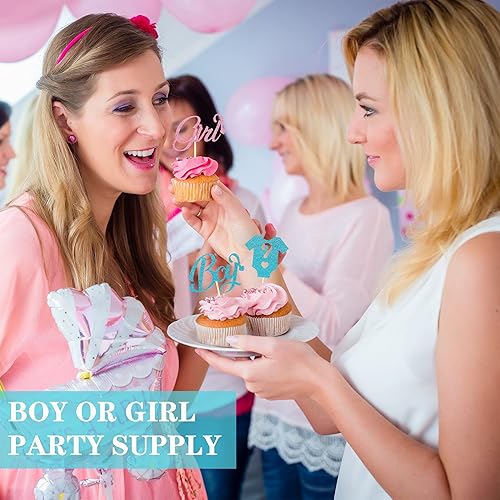 Miniatura 5 de Sotpot Decoración para cupcakes para niños o niñas, con purpurina, para revelación de género, overol para cupcakes para baby shower, suministros de