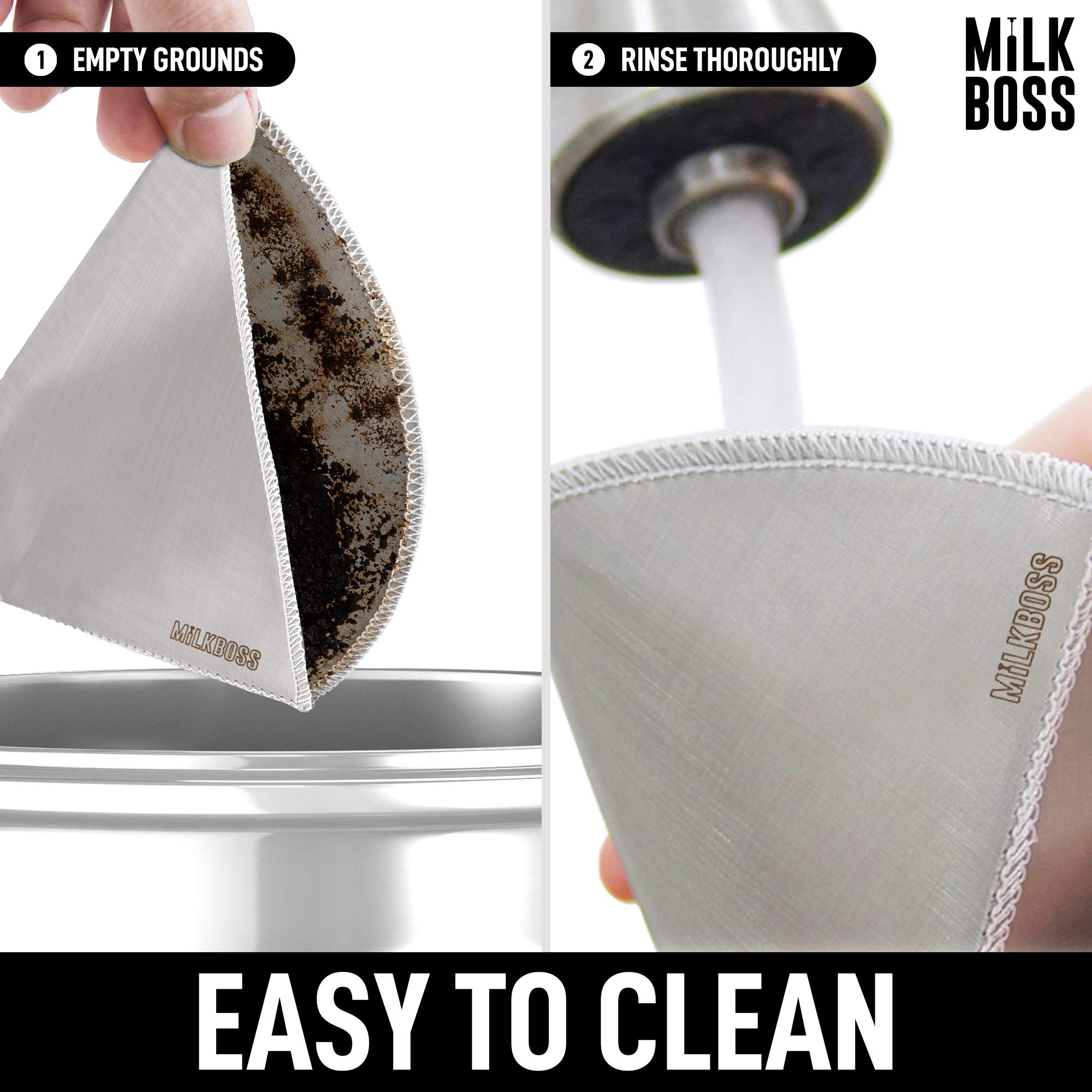 Milk Boss Pour Over Kaffeefilter – Permanent papierloser Edelstahl wiederverwendbarer Kaffeefilter – Flexibler feiner NetzKaffeefilter wiederverwendbar für Hario, Chemex, Ovalware und andere