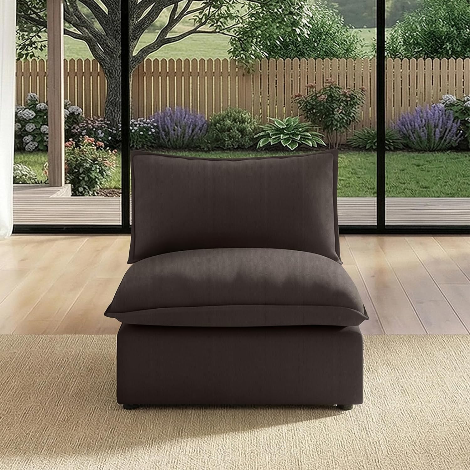 Cloud Sectional Middle Seat Sofa,Modular Couch Armless Sofa,Down Filled Convertible Living Room Sets Sofa,Covers Washable & Replaceable,Coffee