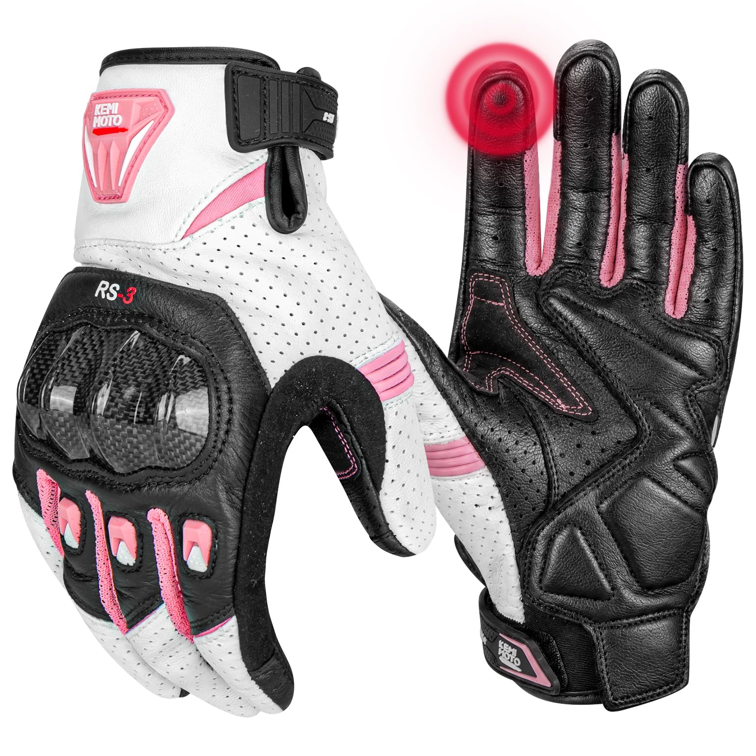 KEMIMOTO Guantes Moto de Piel de Cabra para Hombre, con Protección de Nudillos, Pantalla Táctil y Palma Antideslizante, Dedos Completos, para Moto, Motocross y Scooter