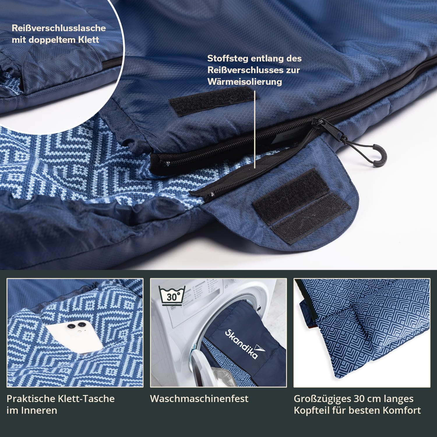 Skandika Doppelschlafsack Iceland Double | Schlafsack 2 Personen 3 Jahreszeiten, mit/ohne Flanell, Baumwolle, Kissen, 220 x 150 cm, als Einzelschlafsack nutzbar | Deckenschlafsack Familienschlafsack