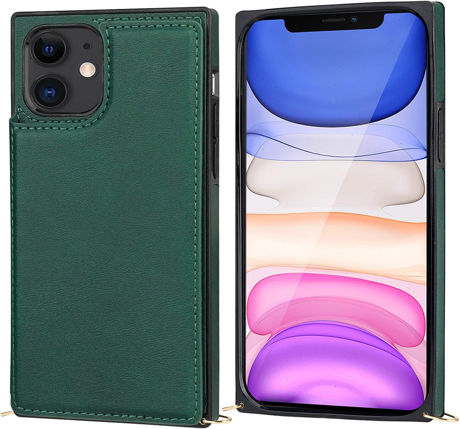 Bocasal Crossbody Wallet Case for iPhone 11 Credit Card Holder PU Leather Kickstand Shockproof Detachable Cross Body Strap Lanyard Magnetic Closure 6.1 inch(Green)