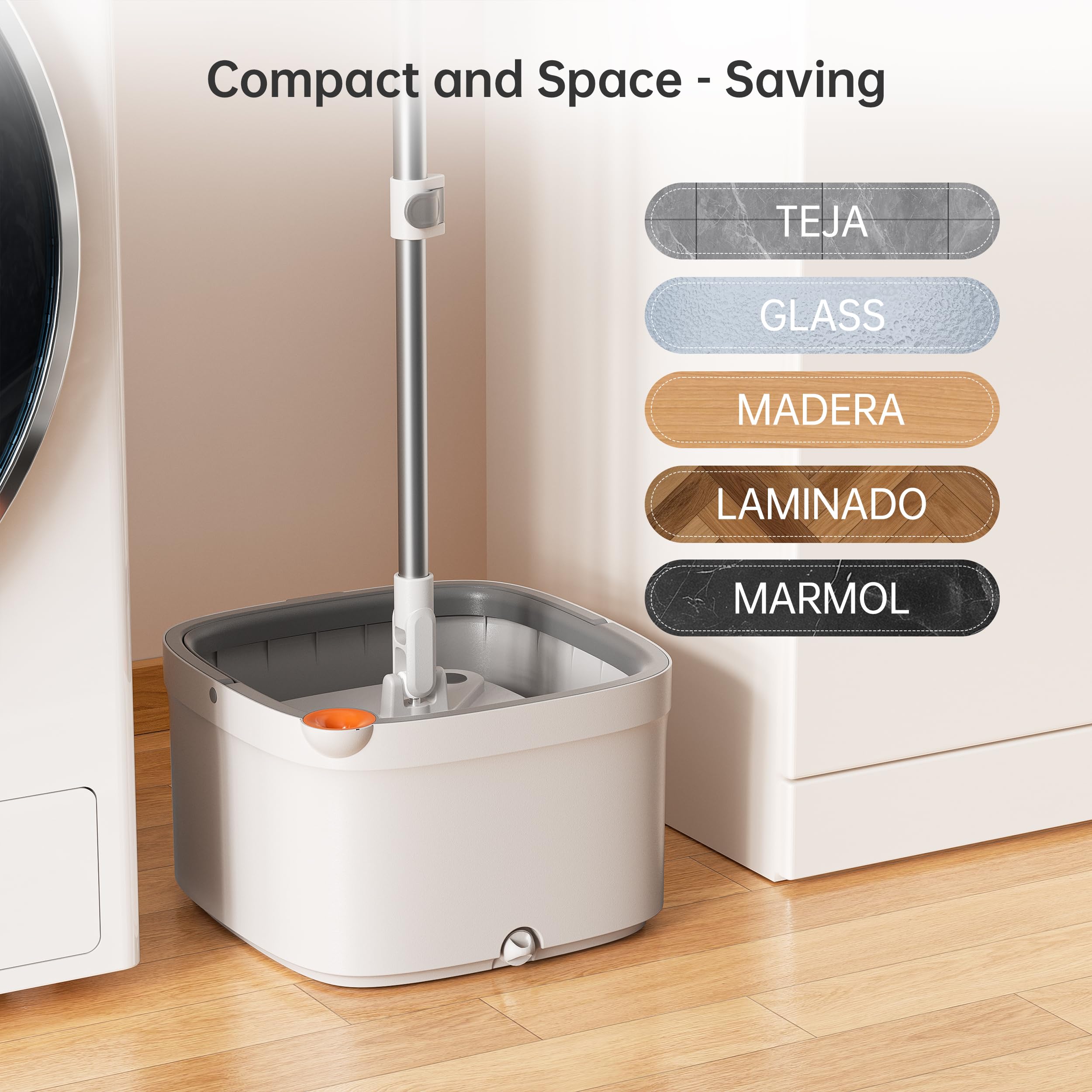 Juego de fregona giratoria y Cubo con Sistema de Agua Sucia y Limpia de autoseparación, Cabezal Cuadrado Giratorio de 360° para Limpieza de Suelos del hogar (Juego de fregona 1.0 y Cubo (2