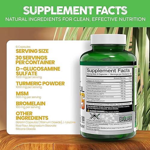 Miniatura 7 de Vital Alchemy Joyful Joints Suplemento de apoyo para las articulaciones para mujeres y hombres con MSM, sulfato de glucosamina 1500 mg, suplemento